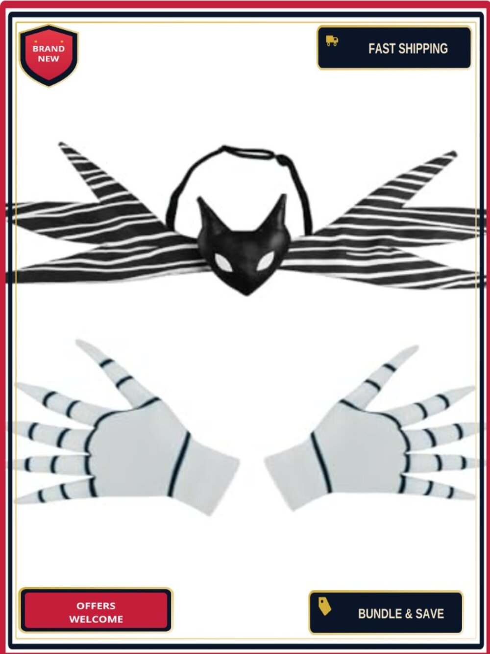 Jack Skellington Bowtie Gloves Set Nightmare Cosplay Costume Prop Halloween